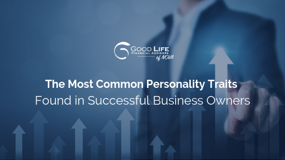 The most common personality traits found in successful business owners, graphic with text on image.
